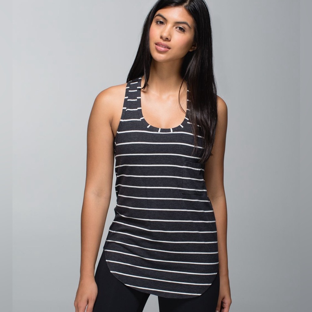 Lululemon Yogi Racerback Tank Top Workout Cayman Stripe Heathered Black Ghost 10
